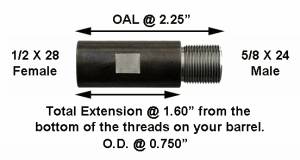 MFI 2.25" Long AR15 1/2 X 28 to AR10 5/8 X 24 Steel Adapter / Gets you about 1.60" of Extension / Price Includes S&H via USPS 1st Class & Insurance
