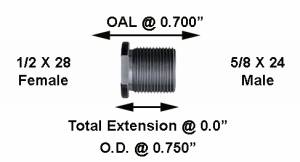 Thread On Thread Silencer Adapter Female 1/2 X 28 (AR15) to Male 5/8 X 24 (AR10)/ Price Includes S&H USPS Ground Advantage / $6.75 off if ordered with any other product with S&H included. Done manually after the order is placed.