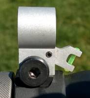NOT FOR SALE PROTOTYPE / MFI SIG 550/1/2 Style Hooded Front Sight. Seen in the WHITE / raw aluminum prototype with the Fiber Optic blade flipped down.