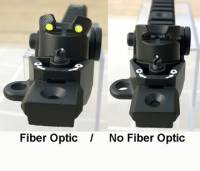 MFI SIG SANs Swiss Style Rear Diopter Sight & Rail Combination (Right rear 3/4 view showing Fiber Optic Inserts or No Fiber Optic as seen on the right.).