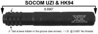 Drawing / Diagram of the MFI SOCOM Style Fake Silencer / Barrel Shroud fits BOTH the Heckler & Koch HK94 and the IMI Uzi Full Size Carbine.