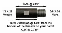 MFI 2.25" Long AR15 1/2 X 28 to AR10 5/8 X 24 Steel Adapter / Gets you about 1.60" of Extension / Price Includes S&H via USPS 1st Class & Insurance