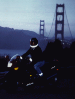 HALO Helmet band in San Francisco, notice the headlight & running lights on the motorcycle compared to the reflection of the HALO Helmet and Arm / Ankle Bands (no longer made)! Reflection is from a Mini Maglite at 40 feet away.