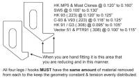 MFI HK Low Mount Steel Hook / Leg / Claw drawing & instructions to hand fit / file the end of the leg.