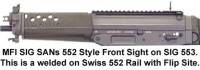 MFI SIG 552 Non Hooded Low Profile Style Front Lip Sight on SIG SANs 553 Pistol / SBR with welded on rail and pop sickle stick / nail file style rear sight.